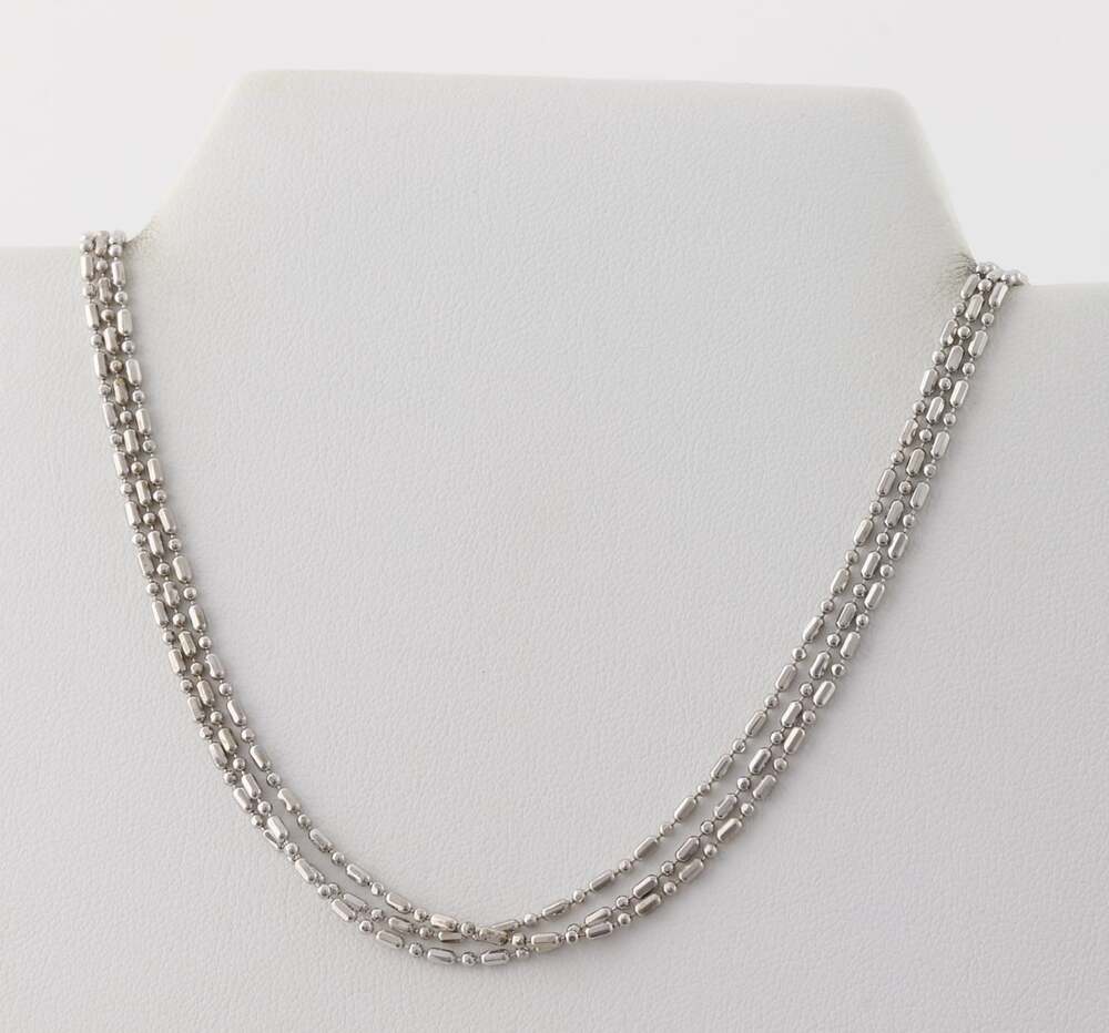 Sterling Silver Shiny Beaded Three Chain Necklace Choker 13" to 16" Adjustable - Picture 8 of 9